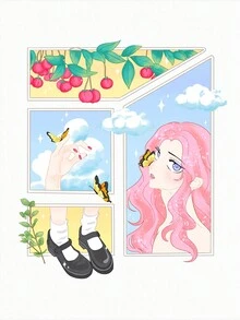 Junebeari 人像圖案落肩袖超大號T恤 - 白色 - 查看 2