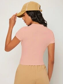 SHEIN BASICS Solid Round Neck Crop Tee - Baby Pink - View 2