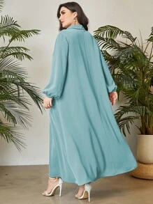 Mulvari Plus Solid Lantern Sleeve Dress - Mint Blue - View 2