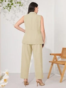 Modelyn Plus Lapel Neck Double Breasted Vest Blazer - Apricot - View 2