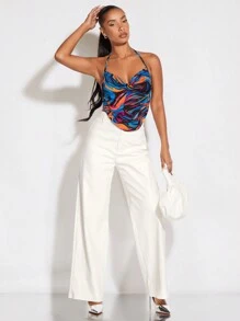 SHEIN BAE 大理石紋圖案後背繫帶掛脖上衣 - 彩色 - 查看 3