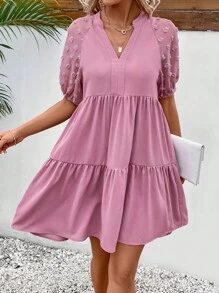 SHEIN LUNE Vestido smock de lunares de manga raglán bajo con fruncido