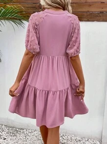 SHEIN LUNE Vestido smock de lunares de manga raglán bajo con fruncido