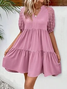 SHEIN LUNE Vestido smock de lunares de manga raglán bajo con fruncido