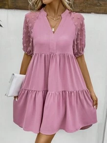 SHEIN LUNE Vestido smock de lunares de manga raglán bajo con fruncido