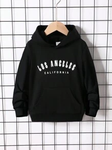 SHEIN 小男童字母圖案袋鼠口袋連帽衫