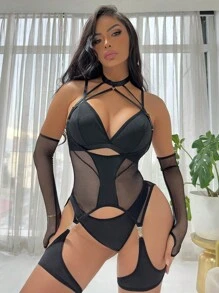 Đồ lót gợi cảm Nữ Cắt ra màu trơn Gợi cảm - màu đen - Xem 1