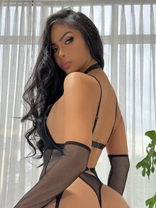 Đồ lót gợi cảm Nữ Cắt ra màu trơn Gợi cảm - màu đen - Xem 2