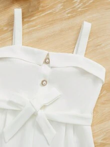 SHEIN 女孩泡泡袖襯衫&腰帶吊帶連體褲 - 白色 - 查看 4