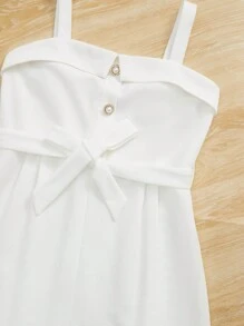 SHEIN 女孩泡泡袖襯衫&腰帶吊帶連體褲 - 白色 - 查看 5