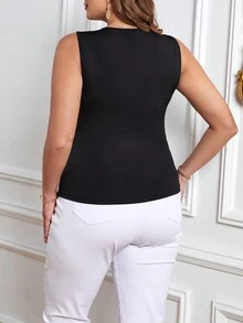 SHEIN Privé Plus Rhinestone Detail Tank Top - Black - View 2