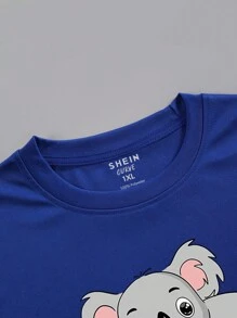 SHEIN LUNE 大碼考拉印花T恤 - 寶藍色 - 查看 4