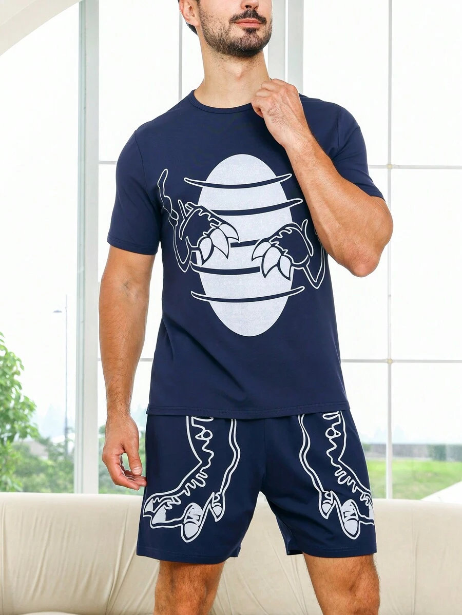 Bộ đồ giản dị  Nam Dây kéo Túi Hoạt hình - Màu xanh hải quân - Xem 1