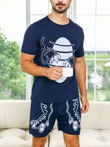 Bộ đồ giản dị  Nam Dây kéo Túi Hoạt hình - Màu xanh hải quân - Xem 3