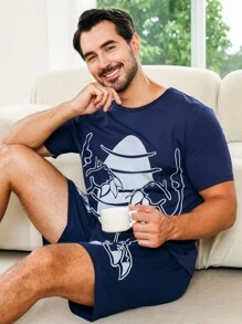 Bộ đồ giản dị  Nam Dây kéo Túi Hoạt hình - Màu xanh hải quân - Xem 6