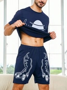 Bộ đồ giản dị  Nam Dây kéo Túi Hoạt hình - Màu xanh hải quân - Xem 8