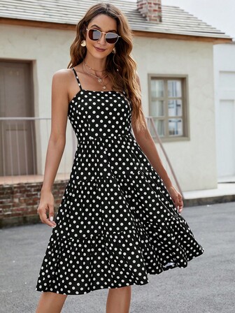 Krås Hem Storprickig Enkel Klänning