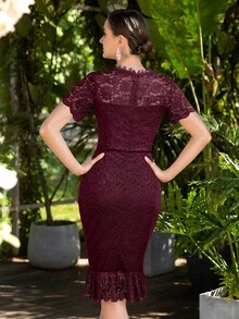 MIUSOL 魚尾裙下擺花卉蕾絲派對酒會禮服