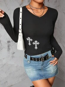 Vượt qua In Áo phông Crop - màu đen - Xem 3