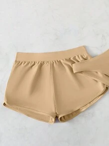 素色泳衣下裝帶短褲 - 杏色 - 查看 3