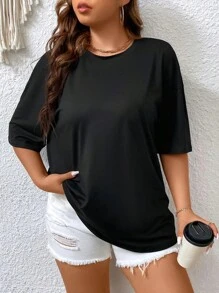 Flirla Plus Slogan Graphic Drop Shoulder Tee TO THE PERSON BEHIND ME YOU ARE AMAZING, BEAUTIFUL ENOUGH Remember That Graphic Tees Women Tops - Black - View 5