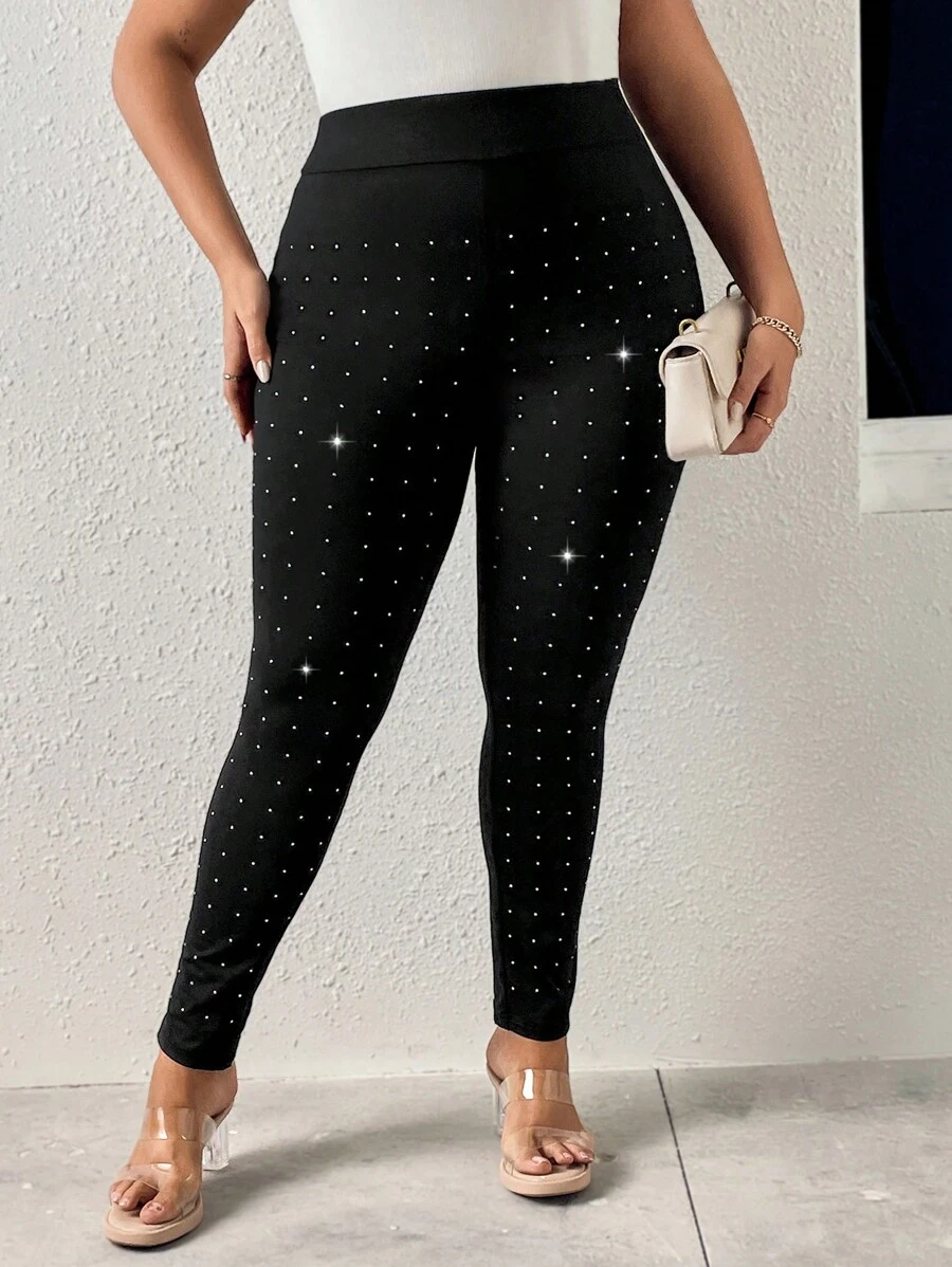 SHEIN Clasi Quần lót kích thước lớn Pha lê kim cương màu trơn Giải trí - màu đen - Xem 1