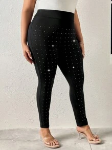 SHEIN Clasi Quần lót kích thước lớn Pha lê kim cương màu trơn Giải trí - màu đen - Xem 4