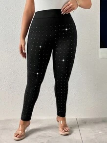 SHEIN Clasi Quần lót kích thước lớn Pha lê kim cương màu trơn Giải trí - màu đen - Xem 6