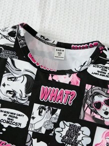 SHEIN 小女童卡通圖案T恤和短褲 - 彩色 - 查看 3