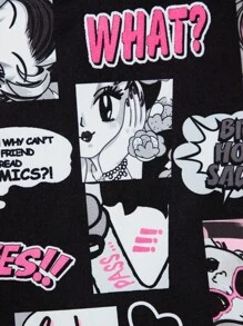 SHEIN 小女童卡通圖案T恤和短褲 - 彩色 - 查看 4
