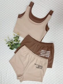 2入組標語圖案背心上衣&短褲睡衣套裝 - 彩色 - 查看 1