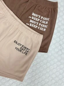 2入組標語圖案背心上衣&短褲睡衣套裝 - 彩色 - 查看 5