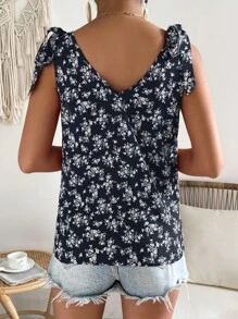 SHEIN Frenchy Áo khoác và áo lót dành cho xe tăng nữ Thắt nút Họa tiết hoa Boho - Màu xanh hải quân - Xem 2