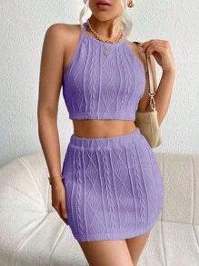 SHEIN Essnce Bộ đồ hai mảnh nữ Lộ Lưng Buộc lại màu trơn Gợi cảm - Màu Lilac Tím - Xem 5