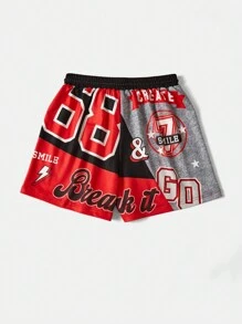 SHEIN EZwear 字母圖案腰部抽繩短褲 - 彩色 - 查看 2