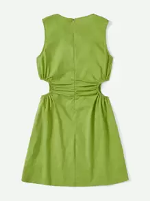 SHEIN EZwear 鏤空側收褶連衣裙 - 青檸色 - 查看 2