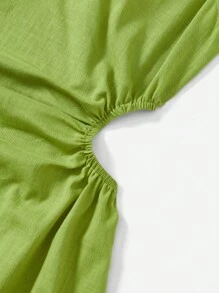 SHEIN EZwear 鏤空側收褶連衣裙 - 青檸色 - 查看 4