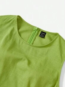 SHEIN EZwear 鏤空側收褶連衣裙 - 青檸色 - 查看 5