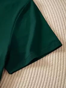 INAWLY Plus Solid V Neck Tee - Dark Green - View 3