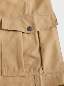 Manfinity EMRG 男士側翻蓋口袋腰部抽繩工裝短褲 - 卡其色 - 查看 4