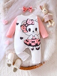 Đứa bé gái Đồ họa Hoạt hình Áo liền quần & Băng đô đầu - trắng - Xem 1