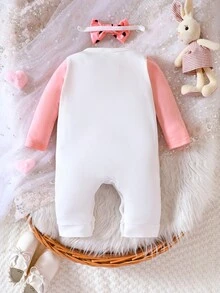 Đứa bé gái Đồ họa Hoạt hình Áo liền quần & Băng đô đầu - trắng - Xem 2