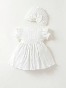 SHEIN Baby Girl Newborn Ruffle Trim Bow Front Dress - White - View 2