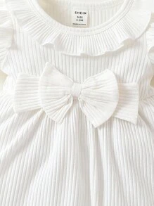 SHEIN Baby Girl Newborn Ruffle Trim Bow Front Dress - White - View 3