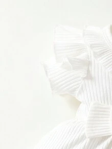 SHEIN Baby Girl Newborn Ruffle Trim Bow Front Dress - White - View 4