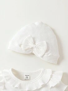 SHEIN Baby Girl Newborn Ruffle Trim Bow Front Dress - White - View 6
