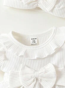 SHEIN Baby Girl Newborn Ruffle Trim Bow Front Dress - White - View 7