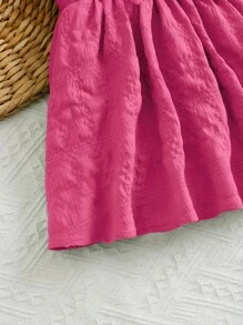 SHEIN Váy trơn màu dễ thương cho bé gái mùa hè có thắt lưng, quần yếm buộc eo nhún bèo cho trẻ sơ sinh - Màu Hồng Tươi - Xem 5