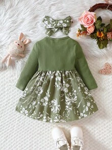 女嬰印花荷葉邊洋裝＆ 頭巾