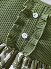 女嬰印花荷葉邊洋裝＆ 頭巾